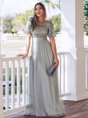 Homecoming Dresses: Women's Burgundy A-Line Sequin Mesh Leaf Maxi Prom Dress