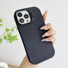 Kickstand Phone Case for iPhone 15 Pro Max 16 Pro Solid Color Matte TPU Funda Lens Protector Cover for iPhone 16 15 14 13 12 11