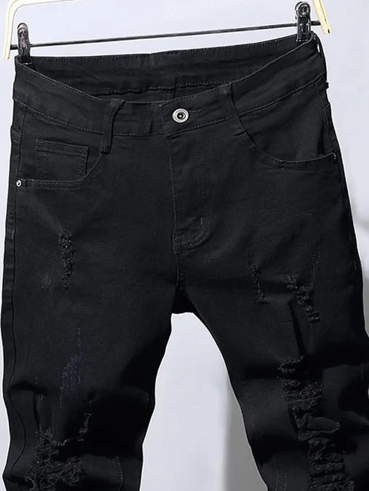 Men Slim Biker Ripped Long Denim Trousers Skinny Jeans pocket Young Man Jogging