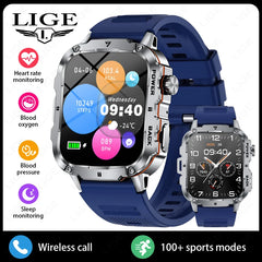 LIGE 2025 Rugged Military Smart Watch Men Outdoor Watches lP68 Waterproof 1.95" Al Voice BT Call Man Smartwatch For Android IOS