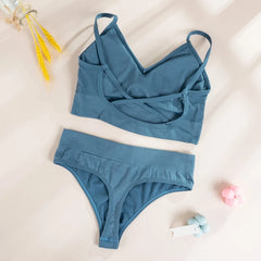 Women Top Panties Set Cotton Tops Low Waist Briefs Underwear Set Comfortable Soft