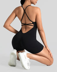 Yoga Cross Backless Fitness Jumpsuit Woman One Piece Running Workout Sleeveless
