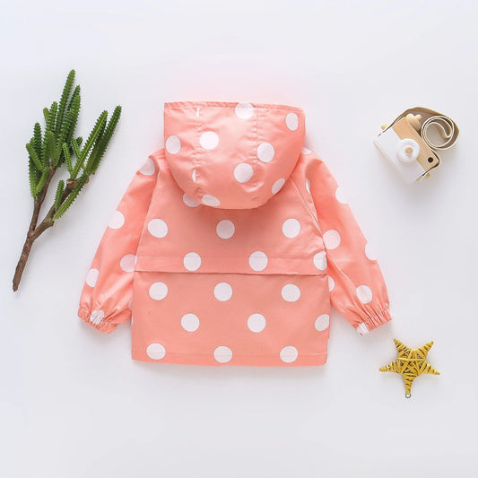 Girls' Autum Hooded Jacket Polka Dot Printed Cotton Children'S Top Hooded Spring Jacket