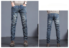 Embroidered Jeans Men's Autumn Winter New Korean Fashion Slim Little Feet Trousers