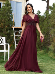 Homecoming Dresses: Elegant Chiffon Short sleeve Formal Evening Dresses