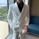 Beach Wedding Outfit Men: Men's Suit Set with Belt Decoration, Casual Two-Piece Suit
