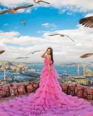 Homecoming Dresses: Prom Dress Pink Multilayer Luxurious Sweep Train Evening Dress