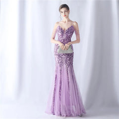 Homecoming Dresses: Women's Mermaid V Neck Sequin Party Maxi Dress