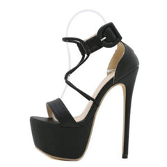 High Heel Women Shoes Open Toe PU Solid Ankle Buckle Strap Platform Sandals