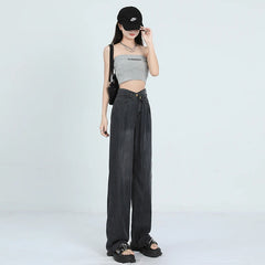 Summer Soft Lyocell Fabric Woman Jeans Thin Loose Wide Leg Straight High Waisted Pant