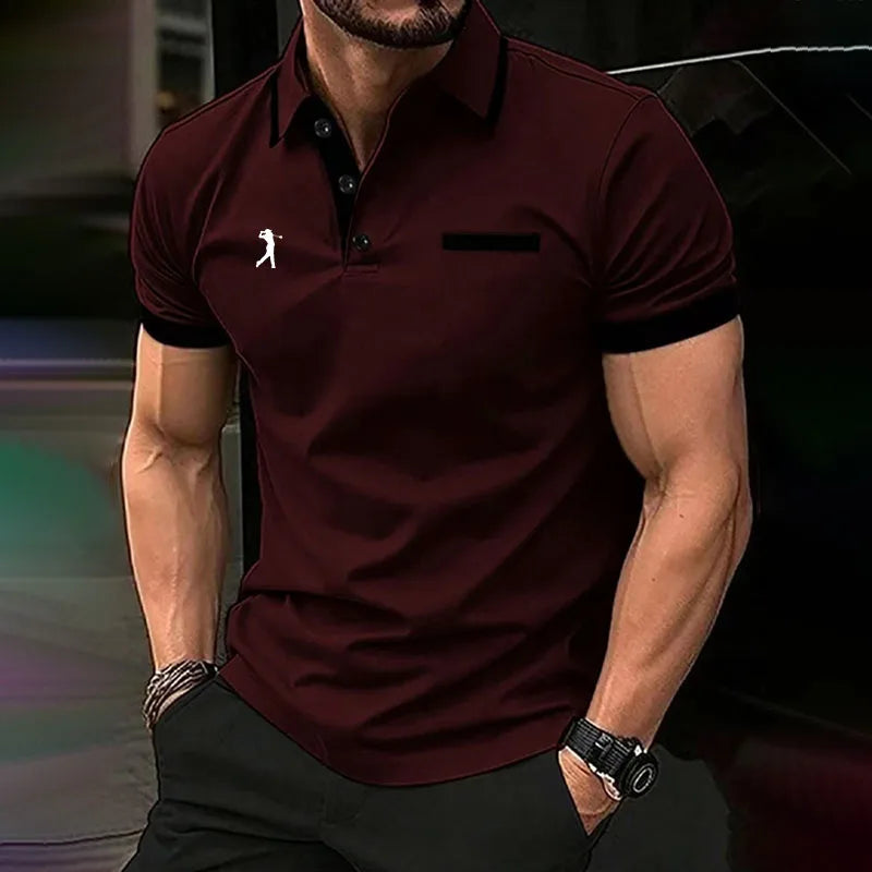 Spring Summer Men Clothes Short Sleeve Turn-down Collar Polo Shirt Fake Pocket Print Business Casual Polo Shirt Resilient Tops