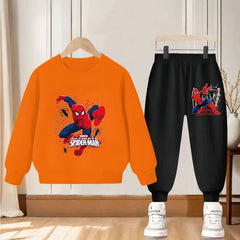 Disney Boys Casual Hoodies Sets Cartoon Spider-Man Printed Children's Pullover Long Pant 2 Piece Suit Autumn Kids Sweatsuit