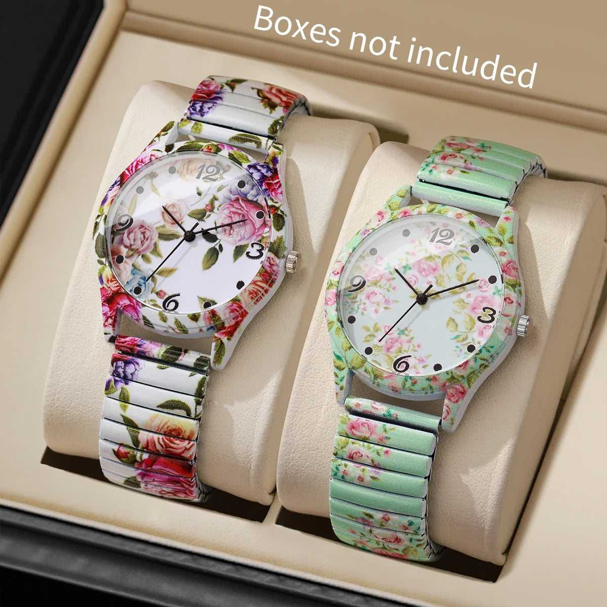 2/3PCS Fashion Flower Printed Women Quartz Wristwatches Set Ladies Casual Elastic Strap Arabic Dial Watch(Without Box)