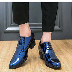 Elegant Blue High Heels Men Wedding Shoes Business Mens Luxury Dress Shoes