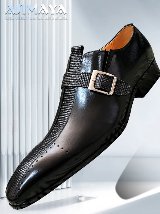 Men's Genuine Leather Shoes Fashion Leather Buckle Formal Oxford Shoes
