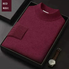 Men's Mock Collar 100% Pure Woolen Sweater Tops Autumn Winter