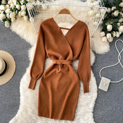 Evening wear Dresses: Women Dress Elegant Sash Bandage Bodycon Mini Dress