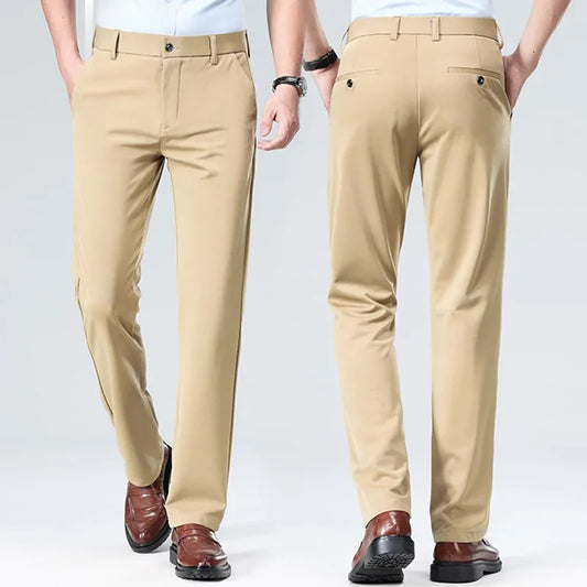 Men Suit Pants Elastic Slim Fit Dress Pants Business Solid Casual Loose Straight