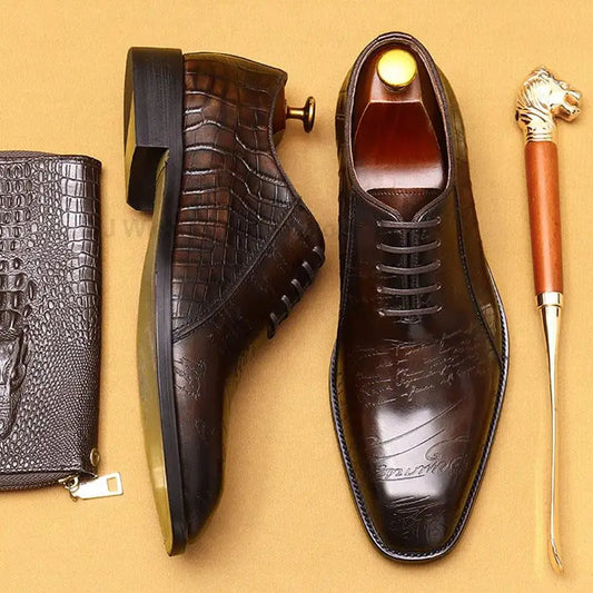 Handmade Mens Oxford Shoes Genuine Leather Carving Men's Dress Shoes