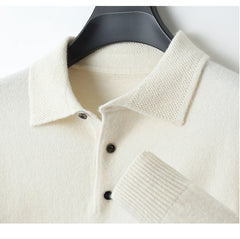 Merino Wool Hot Cardigans Men Lapel Pullover Long Sleeve POLO Neck Sweaters