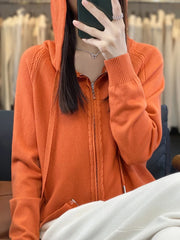 autumn and winter hooded cardigan women's knitted top loose sweater casual