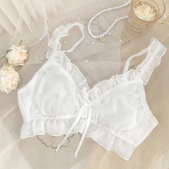 Romantic pure white girl underwear set small breast rabbit ear cup anti-bulge spot