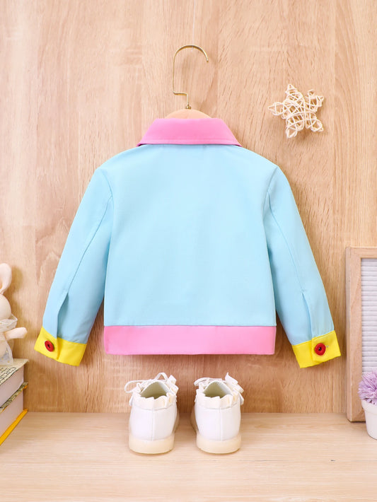Autumn And Winter Girls Boys Coat Round Neck Polo Long Sleeve Button Panel Multi Element Fashion And Warm Infant Toddler Coat