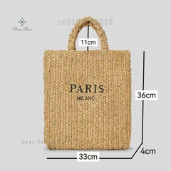 Women's Fashion Large Capacity Handmade Straw Knitting Tote Bag Summer Travel