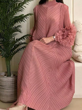 Pleated Maxi Long Dress Mesh Petal Sleeve Half Turtleneck Formal Dresses