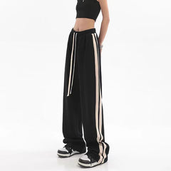 Striped Joggers Sweatpants Bf Hip Hop Women High Waist Wide Leg Sports Pants