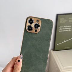 Leather Phone Case For Iphone 13 11 12 14 15 16 ProMax Plus Electroplated Frame Lambskin Phone Shell For IPHON13 14 15 16 Promax