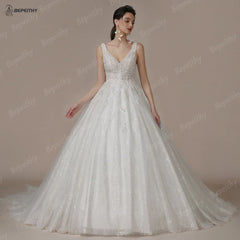 White Bridesmaid Dresses: V Neck Crystal Wedding Dresses Sleeveless Court Train
