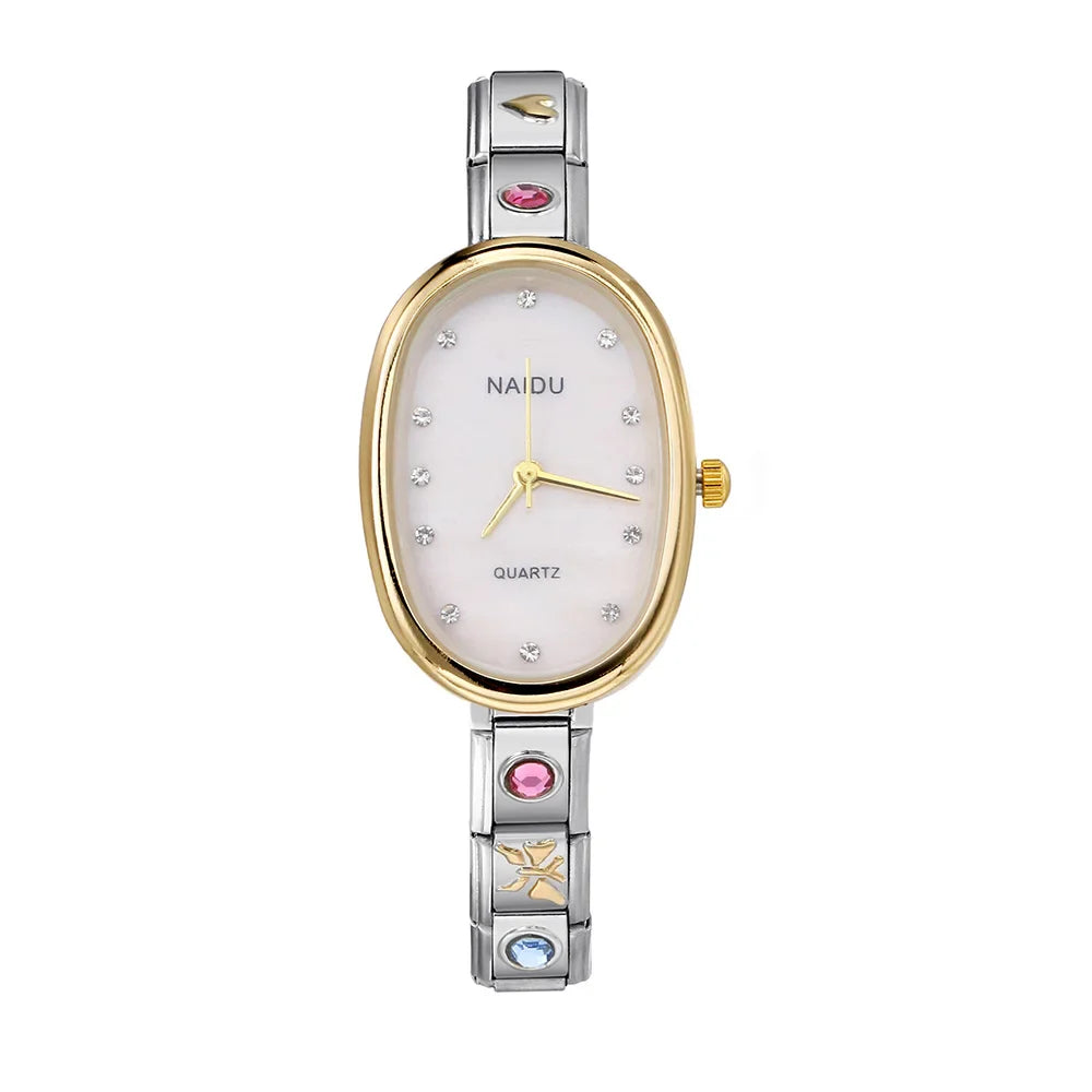 URING Fashion New Niche Watch Female Style Female Student Ellipse Quartz Watch Stainless Steel Strap Width 9mm Everyday Gifts