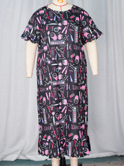 Plus size dress, knee length dress, cartoon style for home and casual wear