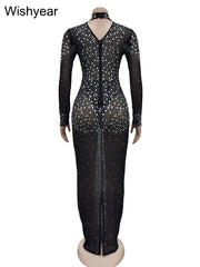Formal attire Dresses: Evening Sparkly Rhinestone Diamonds Mesh Maxi Dress