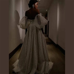 Homecoming Dresses: Puffy Sleeve Vestido De Novia Shiny A-line Prom Gow