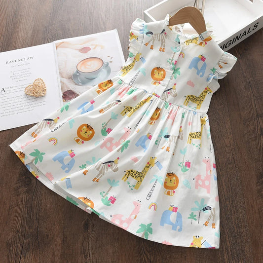 Cartoon Print Baby Girls Princess Dress Fashion Summer Floral Toddler Kid Party