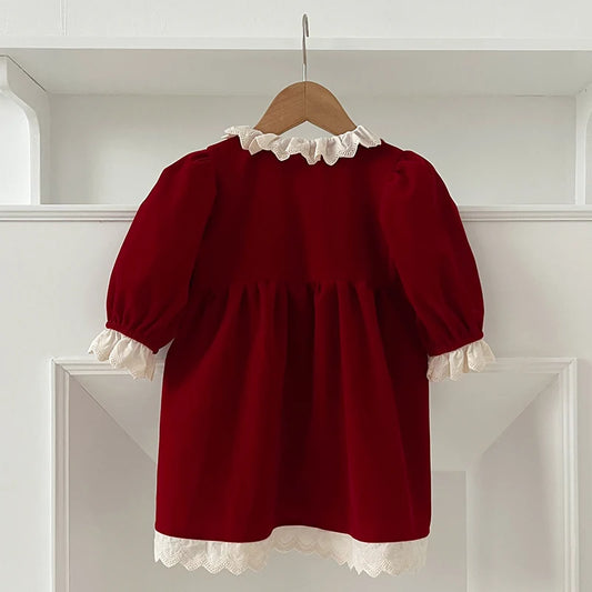 Christmas Party Dress Baby Girl Lace Princess Ruffle Satin Finish Dress