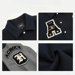 Letter Embroidery Bomber Jacket Men Women Autumn Winter Leather Sleeves