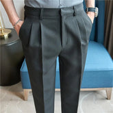 Waffle Fabric Men High Waist Casual Pant Fashion Men Simple Slim Fit