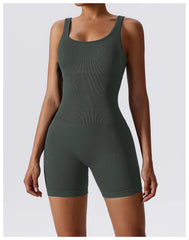 Women's Yoga Rompers One Piece Tummy Control Seamless Ribbed Jumpsuit Padded