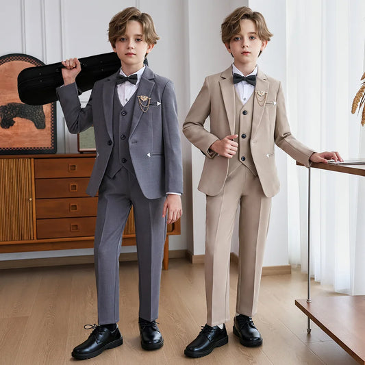 Children Boy Elegant Gray Blue Wedding Suit Teenager Boy Formal Khaki Suit Set Kids Boys Slim Fit Suit Suit For Children Wedding