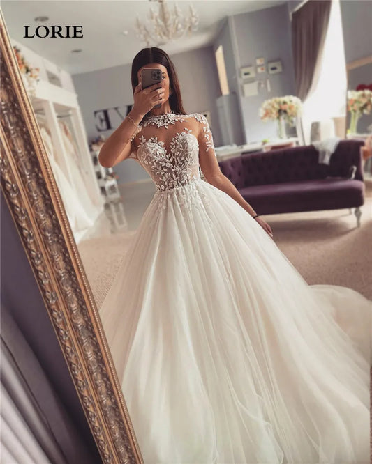 White Bridesmaid Dresses: Wedding Dresses A Line High Neck Bridal Dress