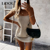 Fashion Dress Women Loose Casual Elegant Solid Color Nightclub Harajuku