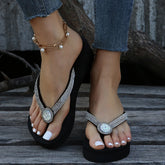 Clip Toe Wedge Heels Slippers Women Shiny Crystal Platform Sandals