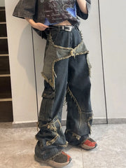 Y2K Vintage Women Denim Jeans Korean Streetwear Oversize Star Aesthetic Straight