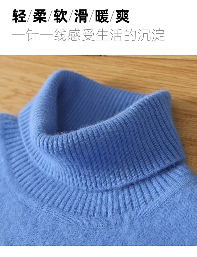 Men's 100% pure Mink velvet Cashmere Sweater High Lapels Pullovers Knitted Winter