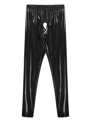 Womens Wet Look PVC Leather Open Crotch Butt Leggings High Waisted Crotchless