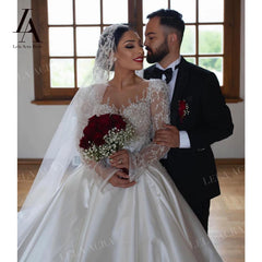 White Bridesmaid Dresses: Wedding Dress Beaded Satin Ball Gown Elegant Princess