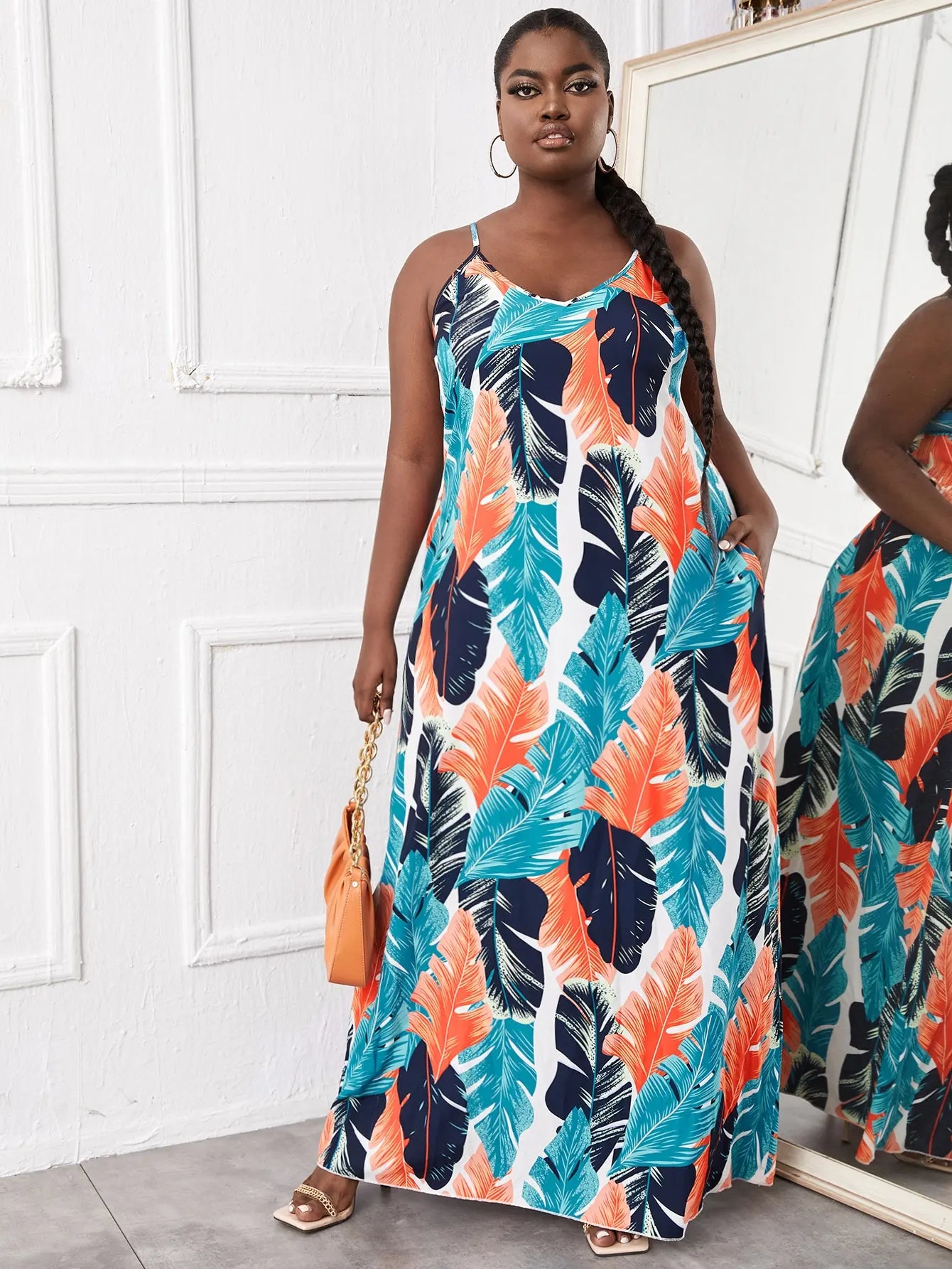 European and American women's plus-size dress printed loose floor mop dress
